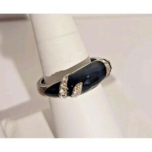 NRT Avon Silver Tone Black Ring Clear Stones Cocktail Fashion Jewelry Adjustable